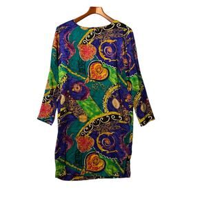 Vintage Pat Argenti Silk Dress Keyhole Back Vivid Art to Wear sz 8